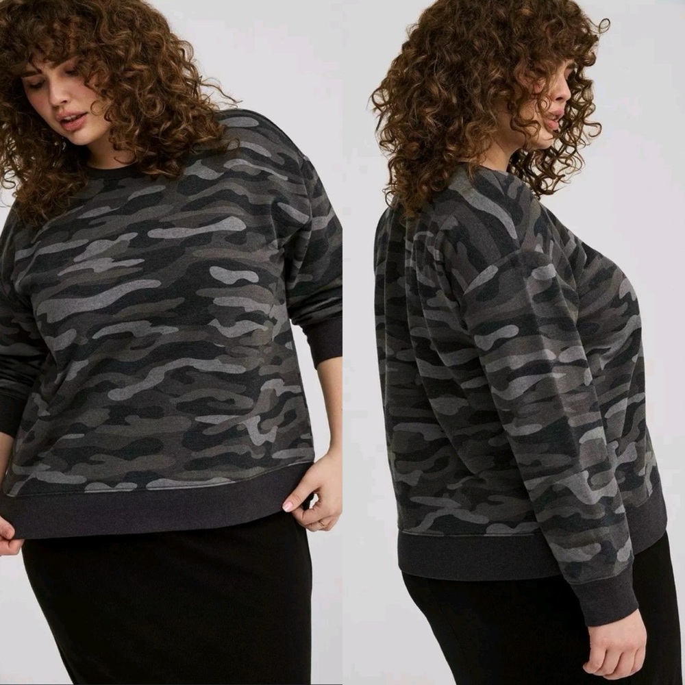 Torrid Drop‎ Shoulder Pullover Sweatshirt Black Gray Camo Plus Size 2X #251